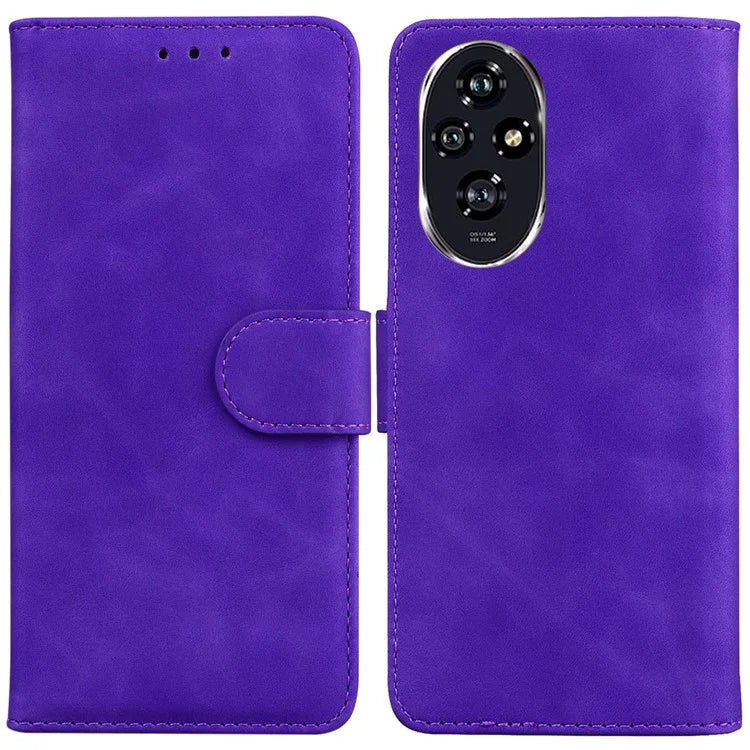 For Honor 200 5G Protective Case Solid Color Leather Mobile Phone Cover with Stand