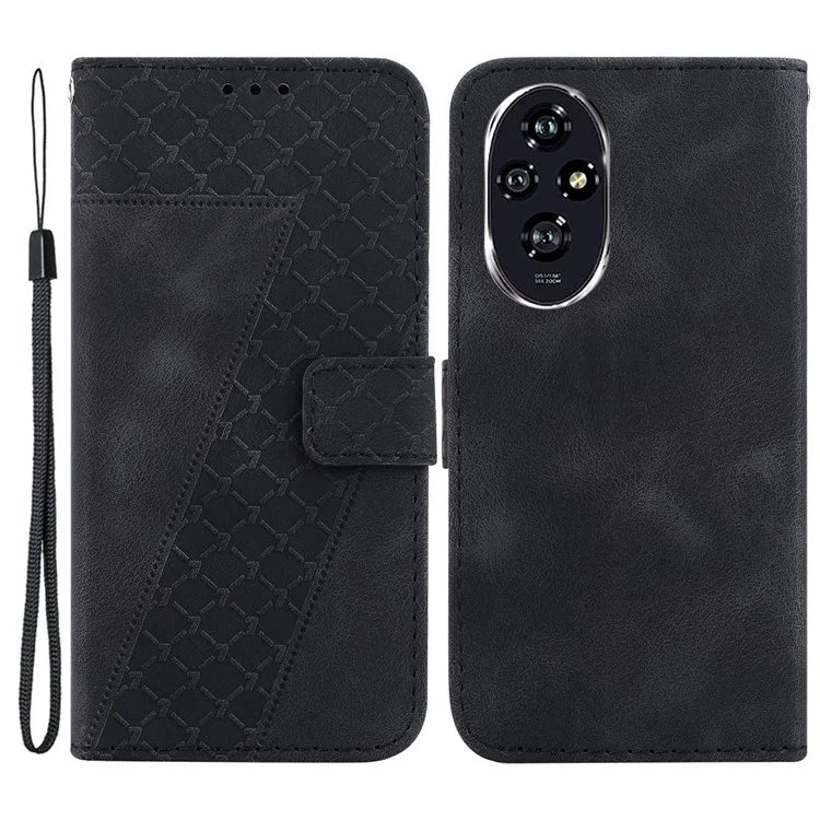 For Honor 200 5G Stand Case Pattern Imprint Leather Wallet Phone Cover with Strap