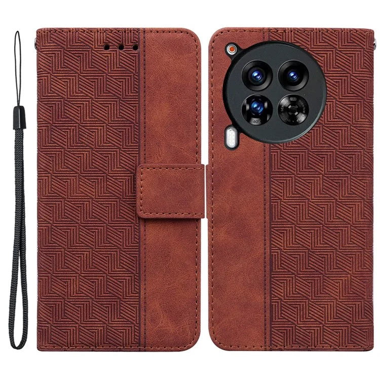 For TECNO Camon 30 Premier 5G Wallet Case Geometry Imprint Leather Phone Cover with Strap