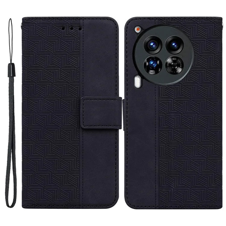 For TECNO Camon 30 Premier 5G Wallet Case Geometry Imprint Leather Phone Cover with Strap