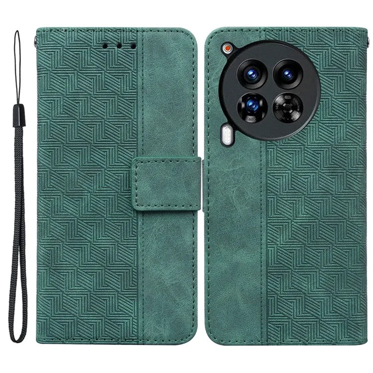 For TECNO Camon 30 Premier 5G Wallet Case Geometry Imprint Leather Phone Cover with Strap