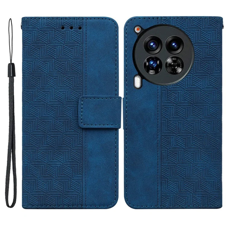 For TECNO Camon 30 Premier 5G Wallet Case Geometry Imprint Leather Phone Cover with Strap
