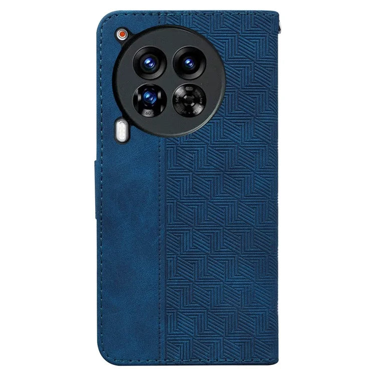 For TECNO Camon 30 Premier 5G Wallet Case Geometry Imprint Leather Phone Cover with Strap