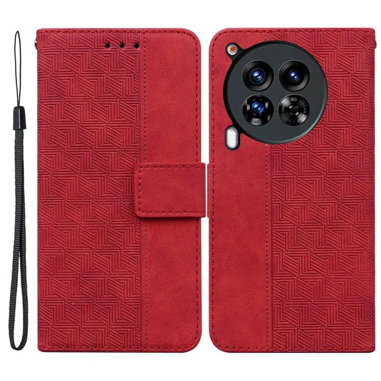 For TECNO Camon 30 Premier 5G Wallet Case Geometry Imprint Leather Phone Cover with Strap