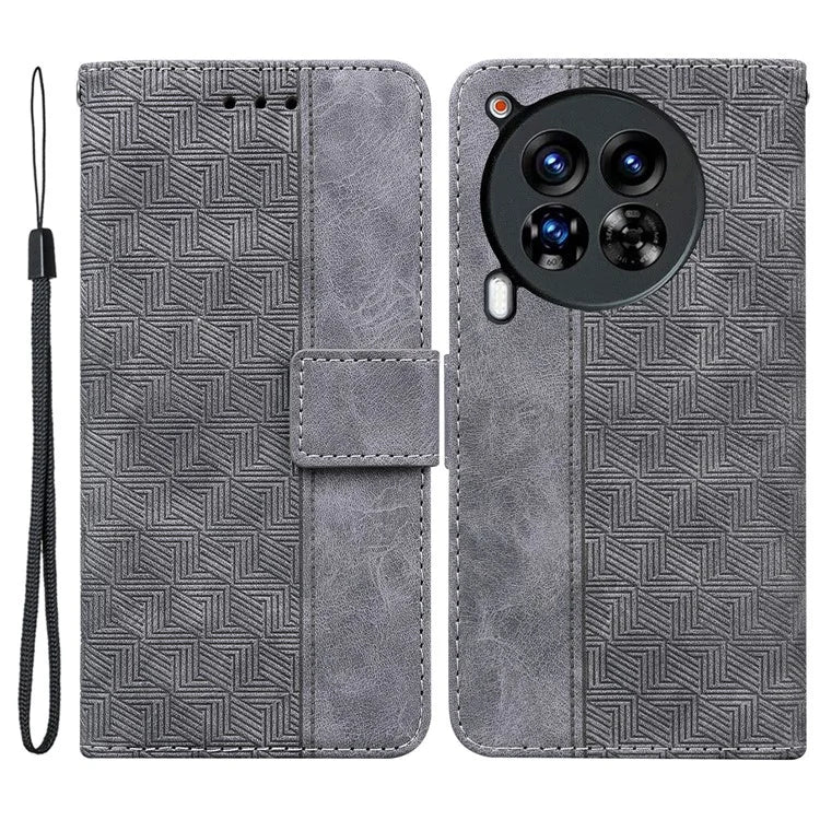 For TECNO Camon 30 Premier 5G Wallet Case Geometry Imprint Leather Phone Cover with Strap