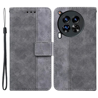 For TECNO Camon 30 Premier 5G Wallet Case Geometry Imprint Leather Phone Cover with Strap