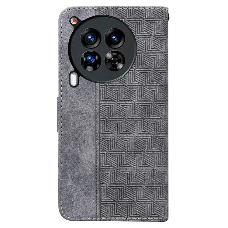 For TECNO Camon 30 Premier 5G Wallet Case Geometry Imprint Leather Phone Cover with Strap