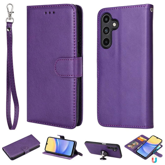KT Leather Series-3 For Samsung Galaxy A15 5G Case PU Leather Detachable 2 in 1 Phone Cover with Strap