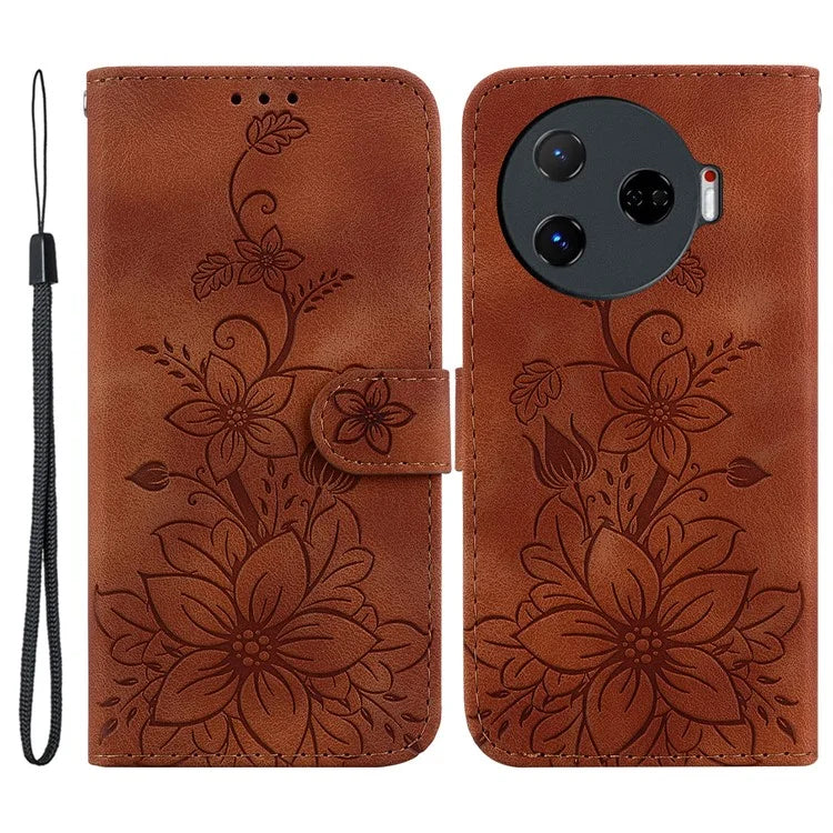 For TECNO Camon 30 Pro 5G Wallet Case Lily Imprint Anti-Scratch Leather Phone Cover