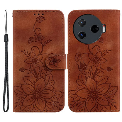 For TECNO Camon 30 Pro 5G Wallet Case Lily Imprint Anti-Scratch Leather Phone Cover