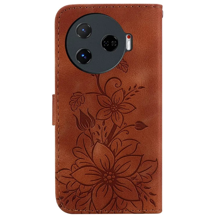 For TECNO Camon 30 Pro 5G Wallet Case Lily Imprint Anti-Scratch Leather Phone Cover