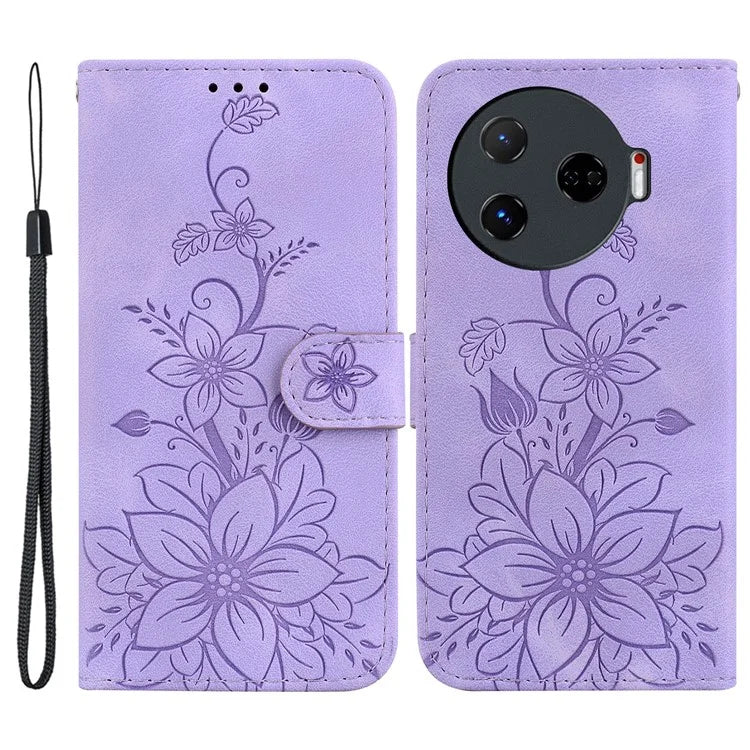For TECNO Camon 30 Pro 5G Wallet Case Lily Imprint Anti-Scratch Leather Phone Cover
