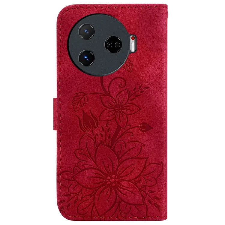 For TECNO Camon 30 Pro 5G Wallet Case Lily Imprint Anti-Scratch Leather Phone Cover