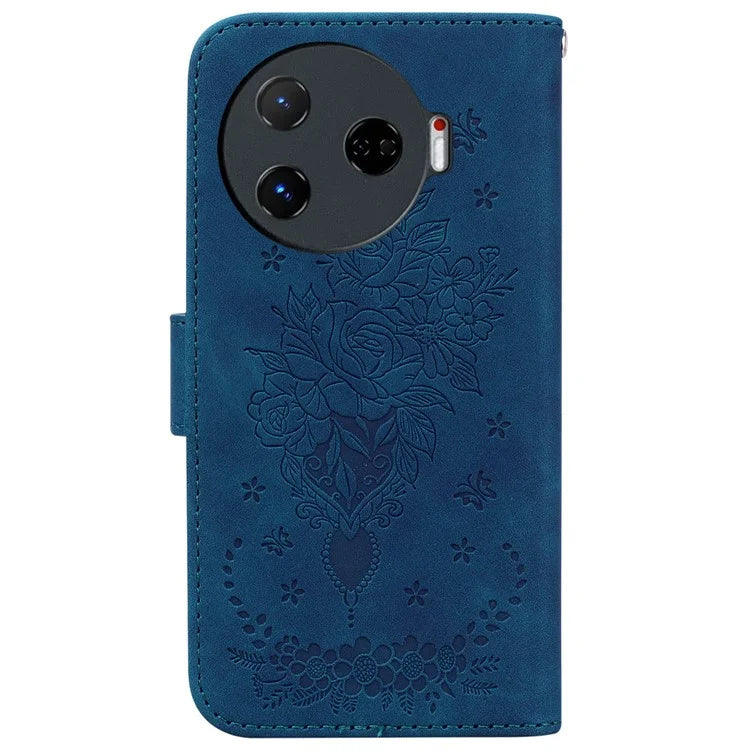 For TECNO Camon 30 Pro 5G Wallet Stand Case Butterfly Rose Imprint Leather Phone Cover
