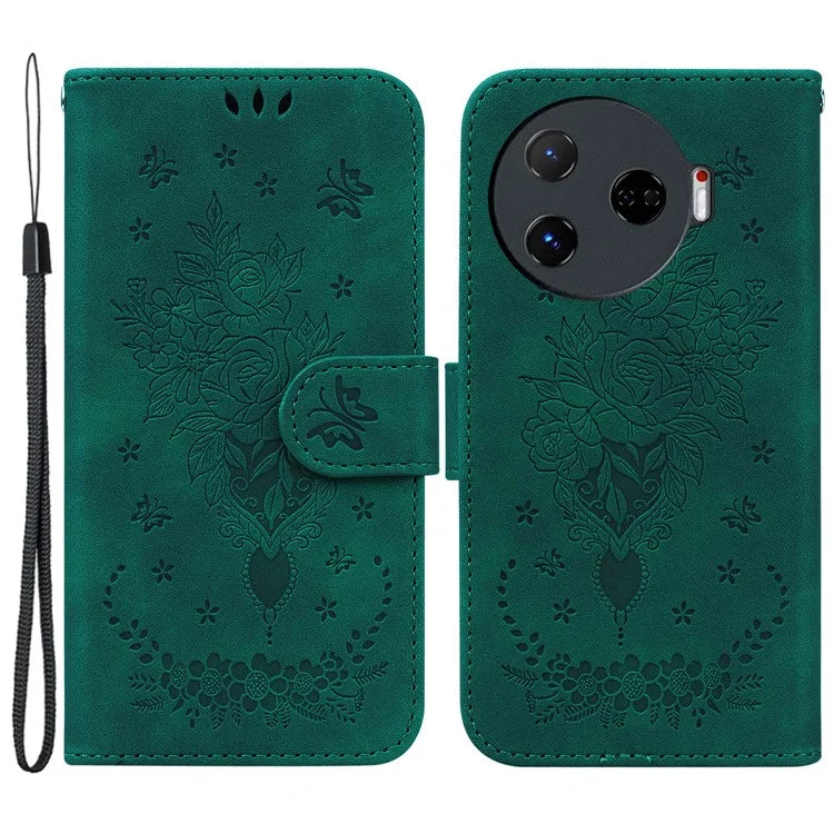 For TECNO Camon 30 Pro 5G Wallet Stand Case Butterfly Rose Imprint Leather Phone Cover
