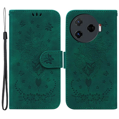For TECNO Camon 30 Pro 5G Wallet Stand Case Butterfly Rose Imprint Leather Phone Cover