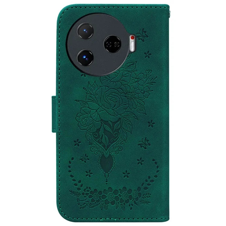 For TECNO Camon 30 Pro 5G Wallet Stand Case Butterfly Rose Imprint Leather Phone Cover