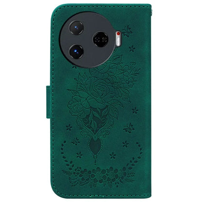 For TECNO Camon 30 Pro 5G Wallet Stand Case Butterfly Rose Imprint Leather Phone Cover