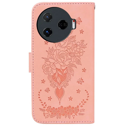For TECNO Camon 30 Pro 5G Wallet Stand Case Butterfly Rose Imprint Leather Phone Cover