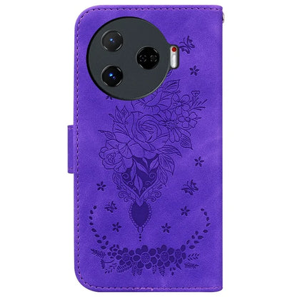 For TECNO Camon 30 Pro 5G Wallet Stand Case Butterfly Rose Imprint Leather Phone Cover