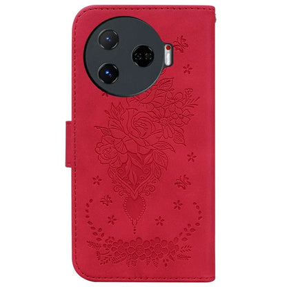 For TECNO Camon 30 Pro 5G Wallet Stand Case Butterfly Rose Imprint Leather Phone Cover