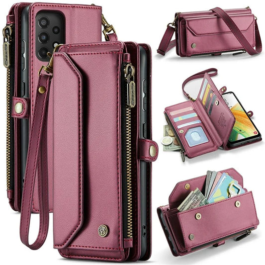 CASEME C36 Series For Samsung Galaxy A33 5G Case 10 Card Slots PU Leather Flip Phone Cover with Straps