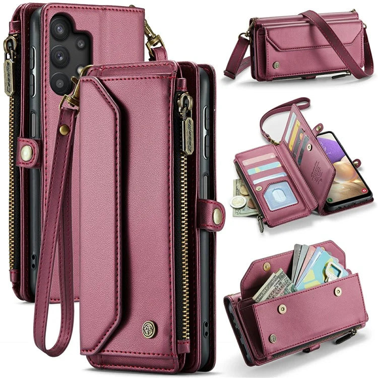 CASEME C36 Series For Samsung Galaxy A32 5G / M32 5G Phone Case PU Leather Wallet Stand Cover with 2 Straps