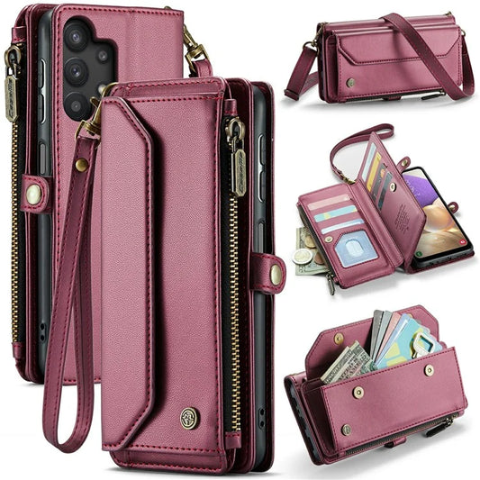 CASEME C36 Series For Samsung Galaxy A32 5G / M32 5G Phone Case PU Leather Wallet Stand Cover with 2 Straps