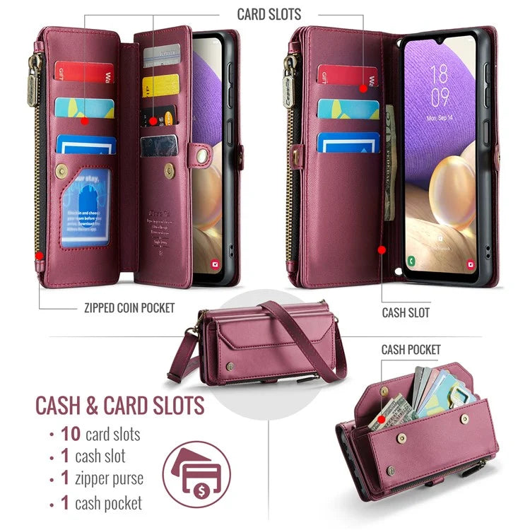 CASEME C36 Series For Samsung Galaxy A32 5G / M32 5G Phone Case PU Leather Wallet Stand Cover with 2 Straps