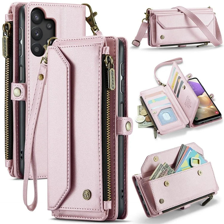 CASEME C36 Series For Samsung Galaxy A32 5G / M32 5G Phone Case PU Leather Wallet Stand Cover with 2 Straps