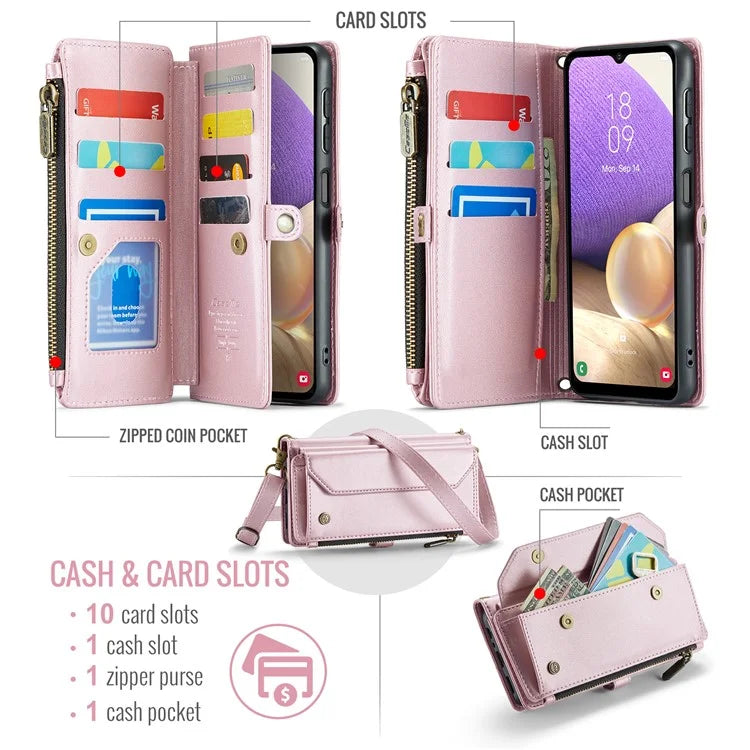 CASEME C36 Series For Samsung Galaxy A32 5G / M32 5G Phone Case PU Leather Wallet Stand Cover with 2 Straps