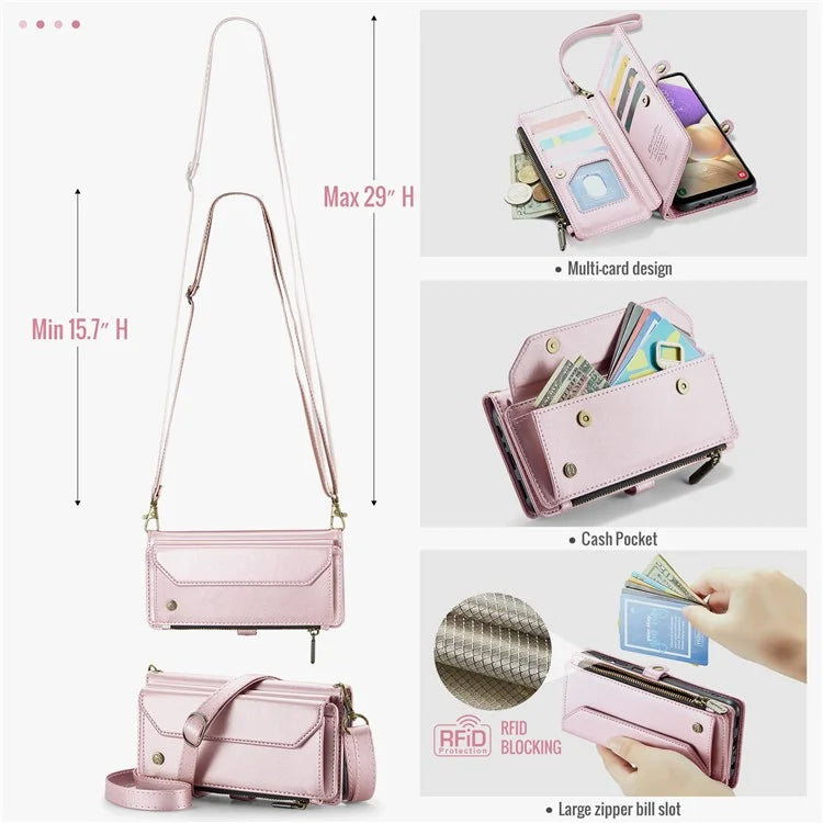 CASEME C36 Series For Samsung Galaxy A32 5G / M32 5G Phone Case PU Leather Wallet Stand Cover with 2 Straps