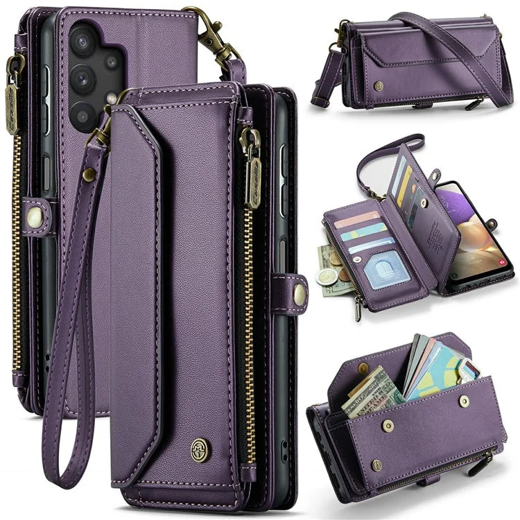 CASEME C36 Series For Samsung Galaxy A32 5G / M32 5G Phone Case PU Leather Wallet Stand Cover with 2 Straps