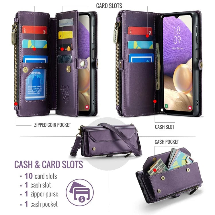 CASEME C36 Series For Samsung Galaxy A32 5G / M32 5G Phone Case PU Leather Wallet Stand Cover with 2 Straps