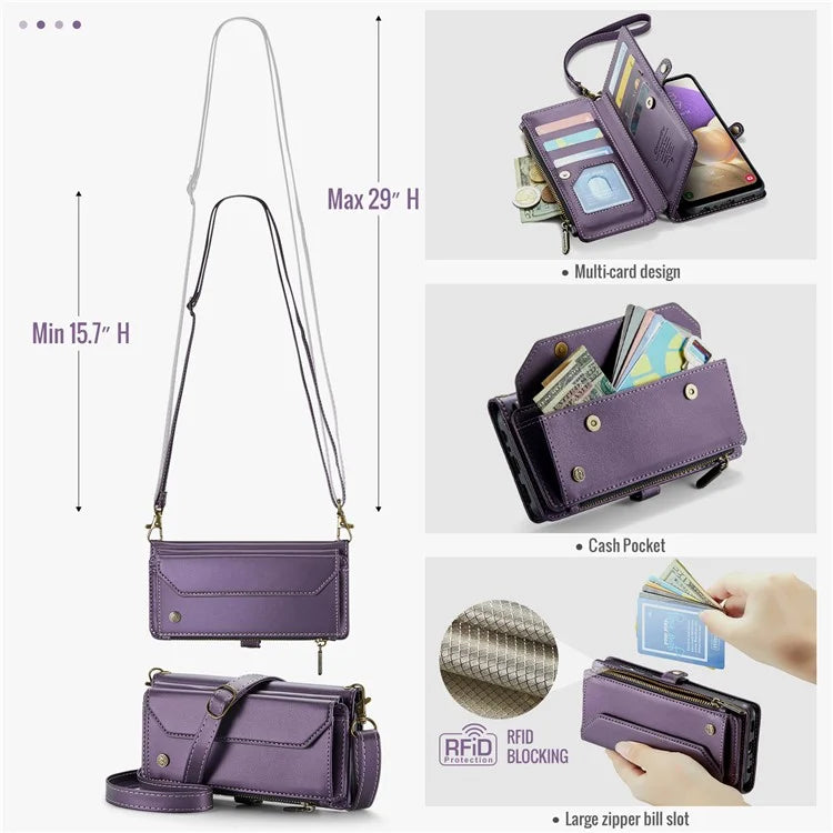 CASEME C36 Series For Samsung Galaxy A32 5G / M32 5G Phone Case PU Leather Wallet Stand Cover with 2 Straps