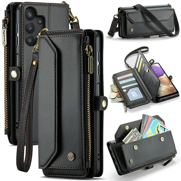 CASEME C36 Series For Samsung Galaxy A32 5G / M32 5G Phone Case PU Leather Wallet Stand Cover with 2 Straps