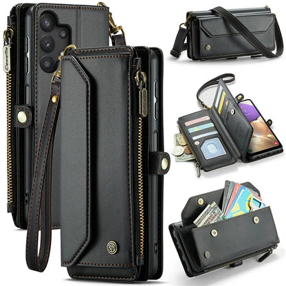 CASEME C36 Series For Samsung Galaxy A32 5G / M32 5G Phone Case PU Leather Wallet Stand Cover with 2 Straps