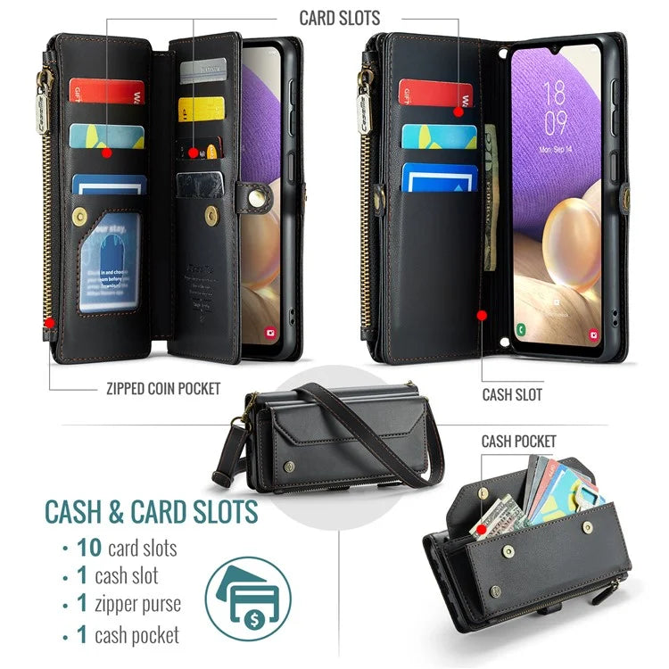 CASEME C36 Series For Samsung Galaxy A32 5G / M32 5G Phone Case PU Leather Wallet Stand Cover with 2 Straps