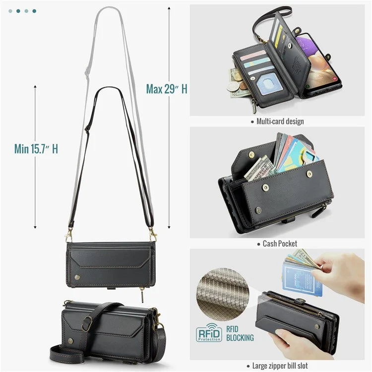 CASEME C36 Series For Samsung Galaxy A32 5G / M32 5G Phone Case PU Leather Wallet Stand Cover with 2 Straps