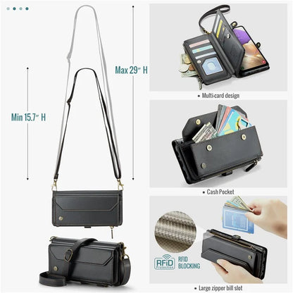 CASEME C36 Series For Samsung Galaxy A32 5G / M32 5G Phone Case PU Leather Wallet Stand Cover with 2 Straps