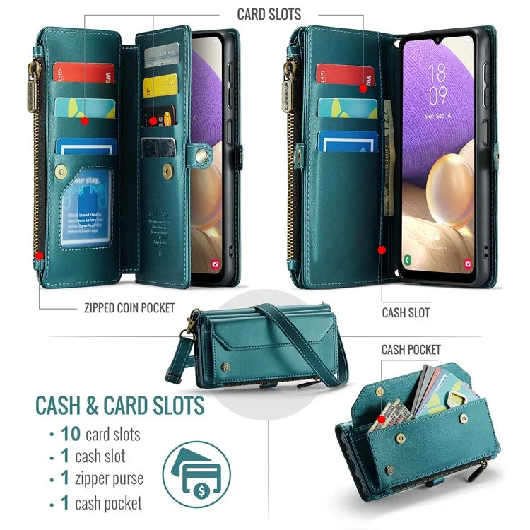 CASEME C36 Series For Samsung Galaxy A32 5G / M32 5G Phone Case PU Leather Wallet Stand Cover with 2 Straps