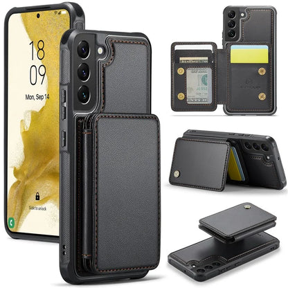 JEEHOOD J05 For Samsung Galaxy S22+ 5G Case TPU+Leather Phone Cover with Magnetic Detachable Card Bag