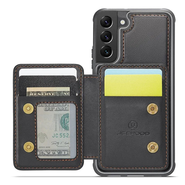JEEHOOD J05 For Samsung Galaxy S22+ 5G Case TPU+Leather Phone Cover with Magnetic Detachable Card Bag