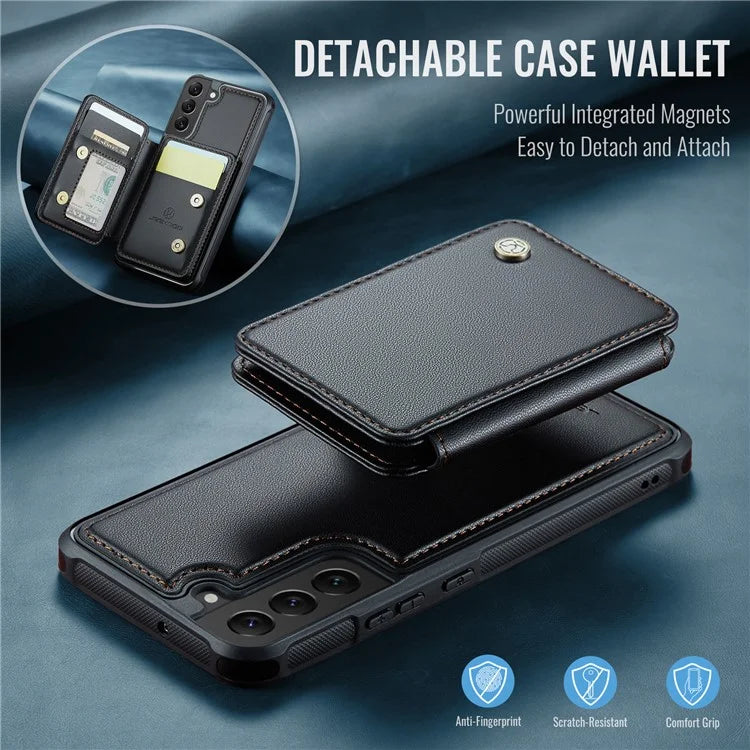 JEEHOOD J05 For Samsung Galaxy S22+ 5G Case TPU+Leather Phone Cover with Magnetic Detachable Card Bag