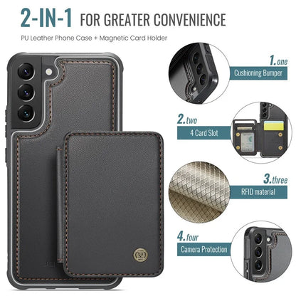 JEEHOOD J05 For Samsung Galaxy S22+ 5G Case TPU+Leather Phone Cover with Magnetic Detachable Card Bag