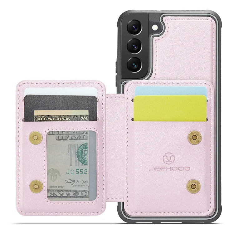 JEEHOOD J05 For Samsung Galaxy S22+ 5G Case TPU+Leather Phone Cover with Magnetic Detachable Card Bag