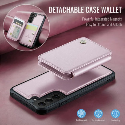 JEEHOOD J05 For Samsung Galaxy S22+ 5G Case TPU+Leather Phone Cover with Magnetic Detachable Card Bag