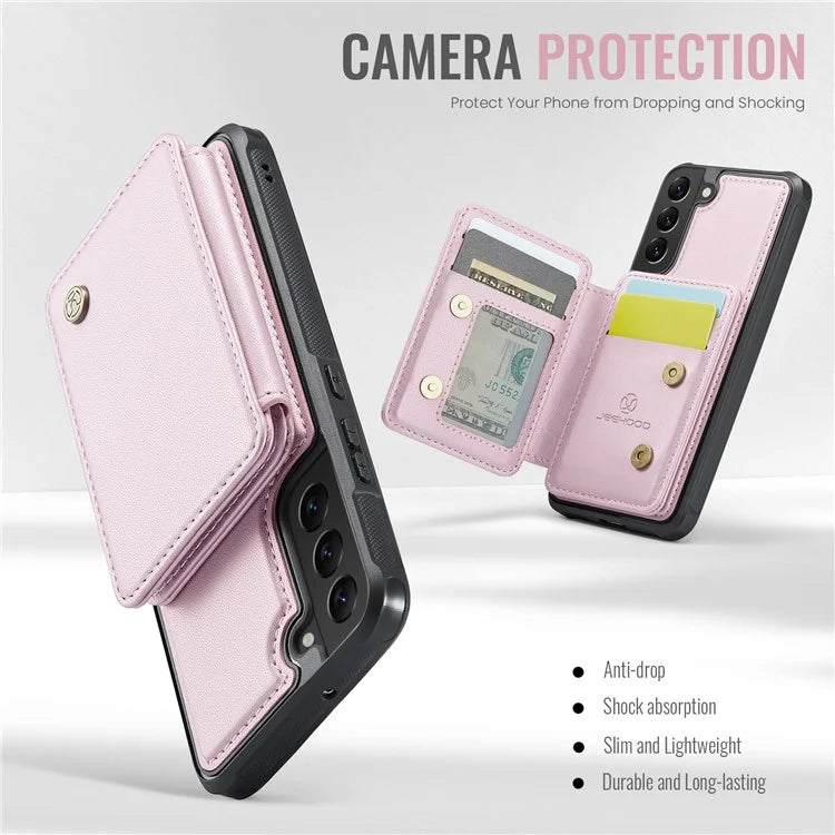 JEEHOOD J05 For Samsung Galaxy S22+ 5G Case TPU+Leather Phone Cover with Magnetic Detachable Card Bag
