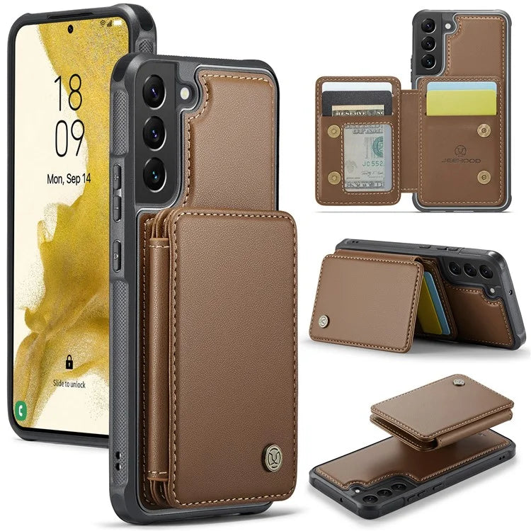 JEEHOOD J05 For Samsung Galaxy S22+ 5G Case TPU+Leather Phone Cover with Magnetic Detachable Card Bag