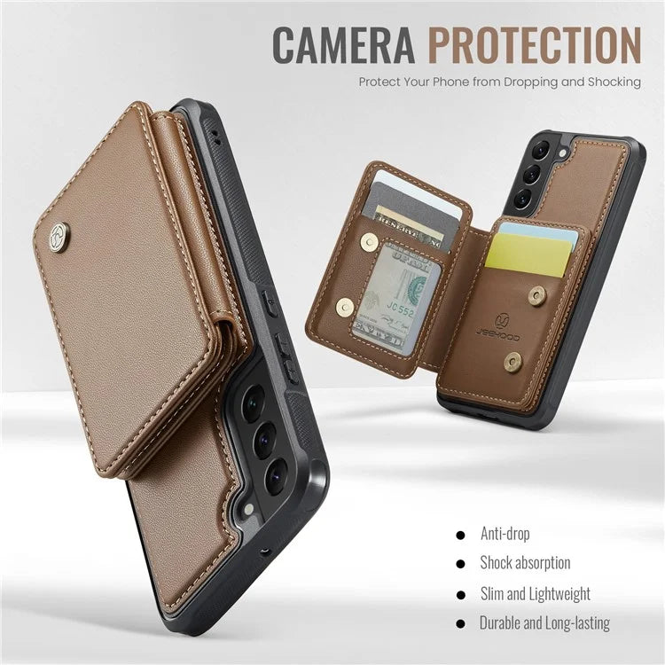 JEEHOOD J05 For Samsung Galaxy S22+ 5G Case TPU+Leather Phone Cover with Magnetic Detachable Card Bag